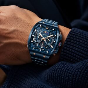 OLEVS Blue Skeleton Watch for Men | Luxury Chronograph Wristwatch